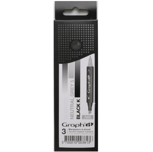 Conjunto 3 marcadores - Black & white | Graph'it