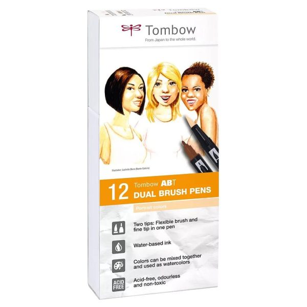 Conjunto de 12 Marcadores Dual Brush Pen Tombow Portrait Colors