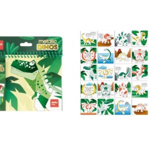 Bloco de colorir dinos metálicos com marcadores